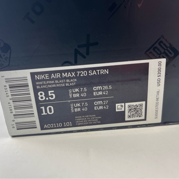 NIKE AIR MAX 720 SATURN WHITE BLACK PINK BLUE SNEAKER Men 8.5, Wmn 10 AO… - Picture 15 of 15